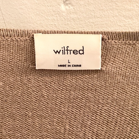 Aritzia Wilfred Knit Sweater Cyprie V-Neck 100% Merino wool Taupe Tan Size L - Picture 13 of 14